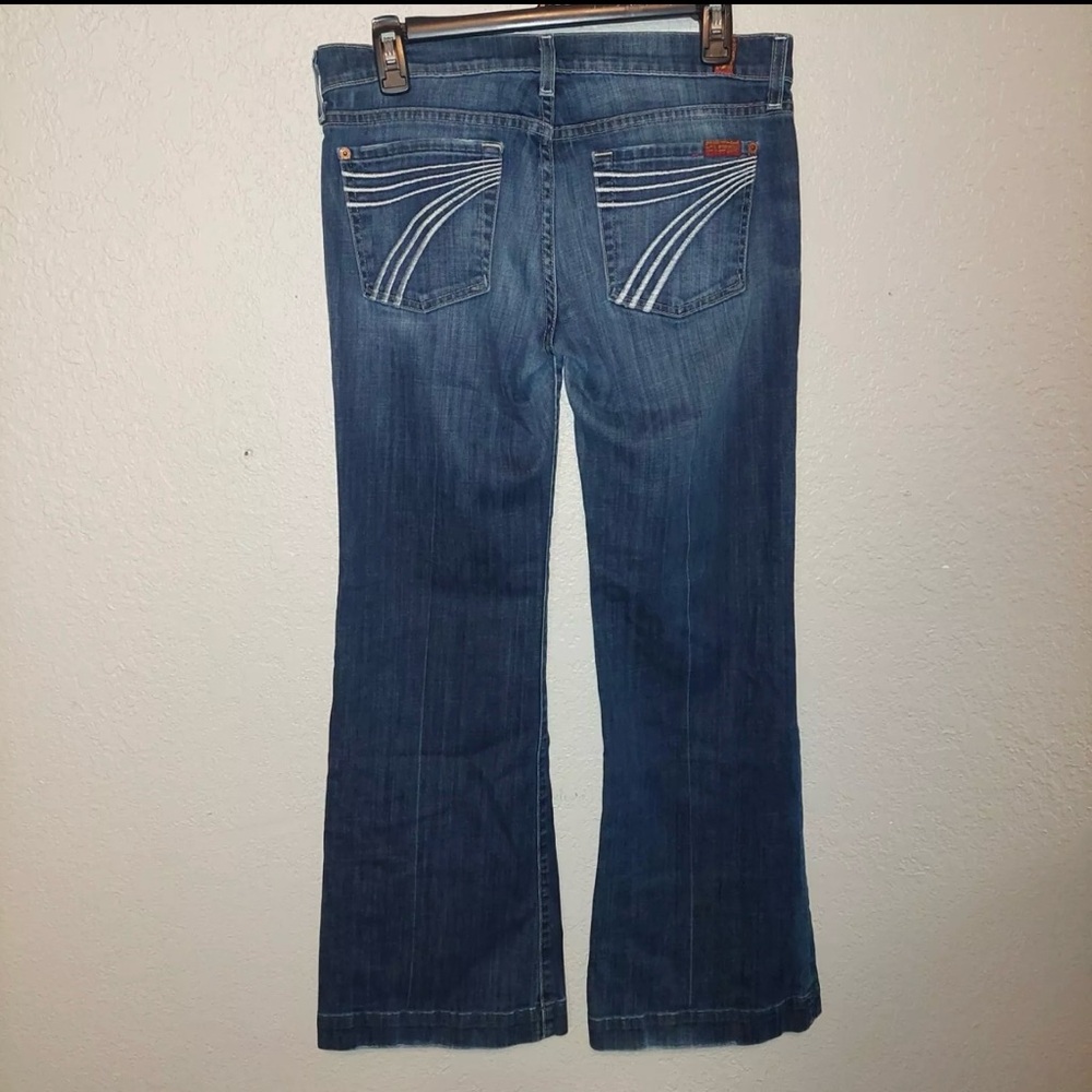 7 For All Mankind Blue Flare Jeans with Contrast Stitching